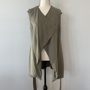 Artisan NY Tencel belted flap front vest olive moss collared lightweight